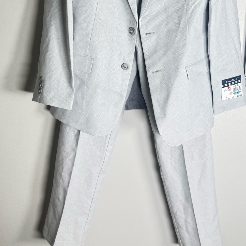 Nautica Big Boys Pindot 2 Piece Suit Set Light Grey, boy suit top and bottom 16 - Picture 10 of 12